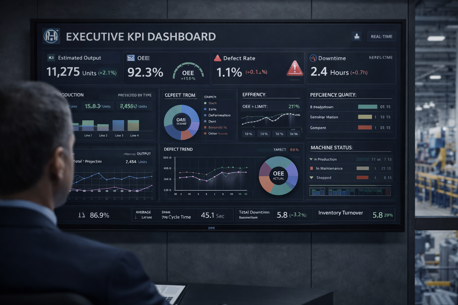 Executive KPI dashboard with real-time manufacturing metrics
